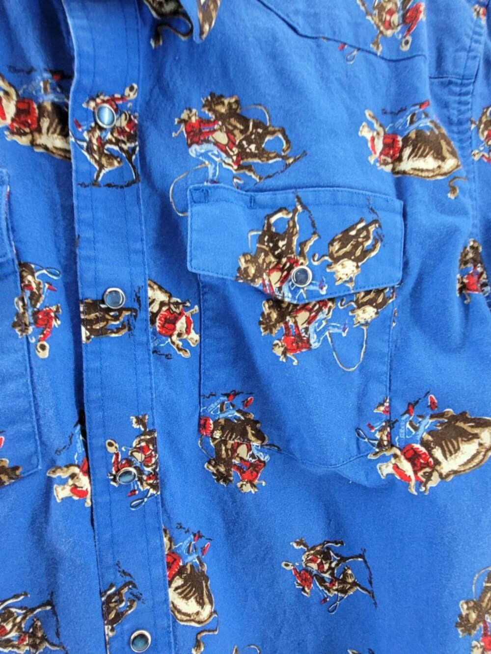Vintage Wrangler Western Shirt Boys XL Blue Pearl Snap Cowboy Horse Roping Youth - Picture 8 of 16